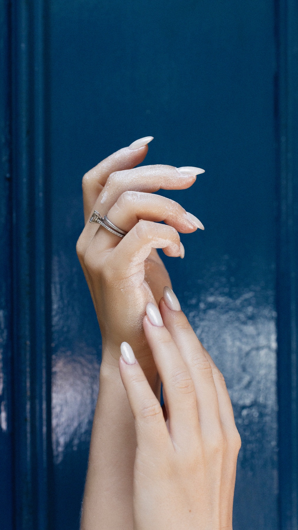 Sculptural chrome manicure detail